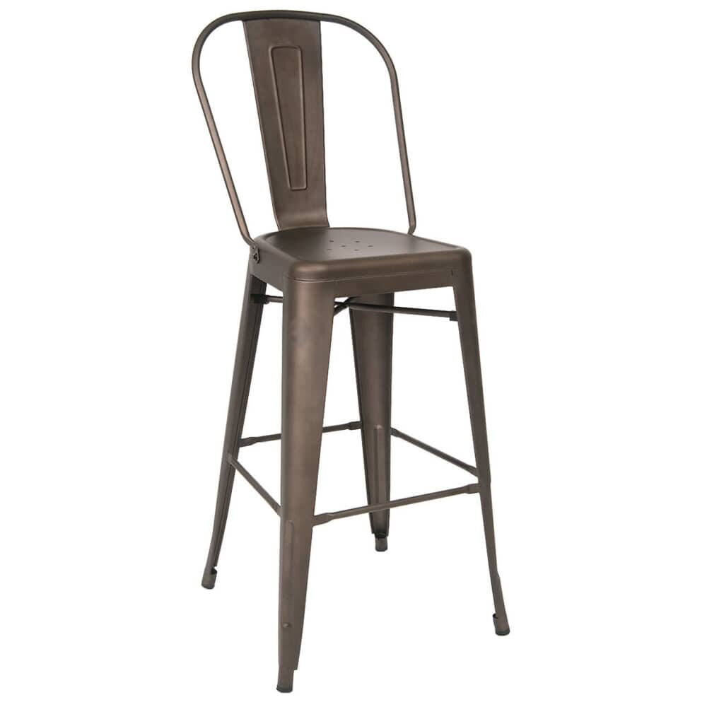 Bistro-Style Bar Stool in Metal with Dark Gray Finish
