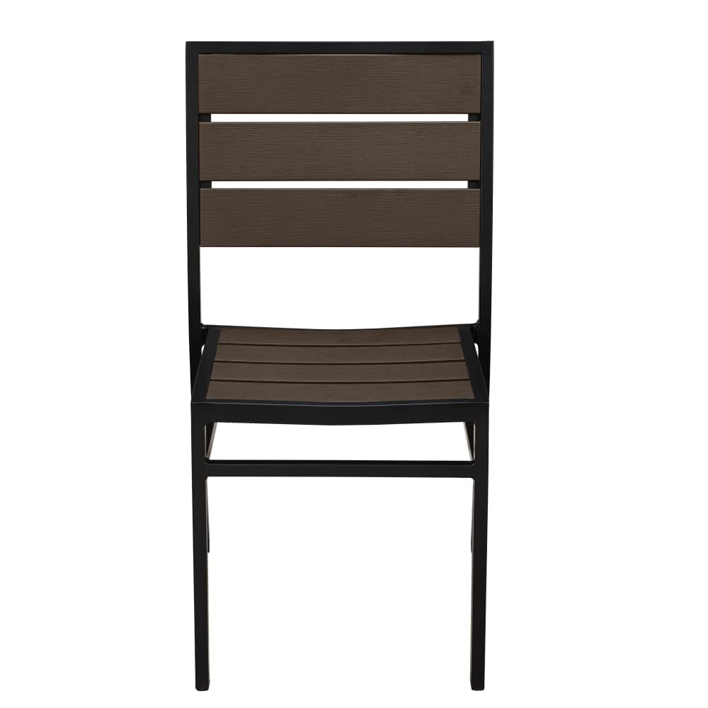 Black Patio Chair in Aluminum with Dark Walnut Faux Teak