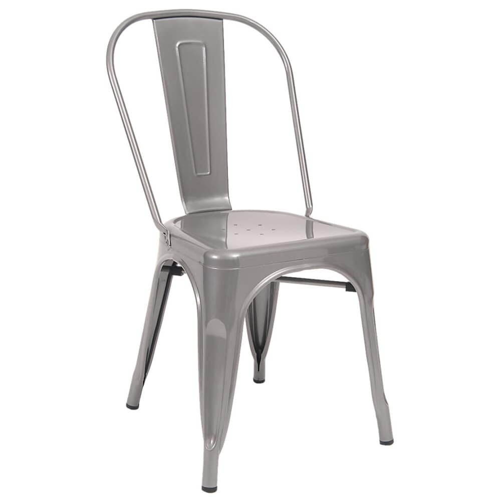 Bistro-Style Chair in Metal with Light Gray Finish