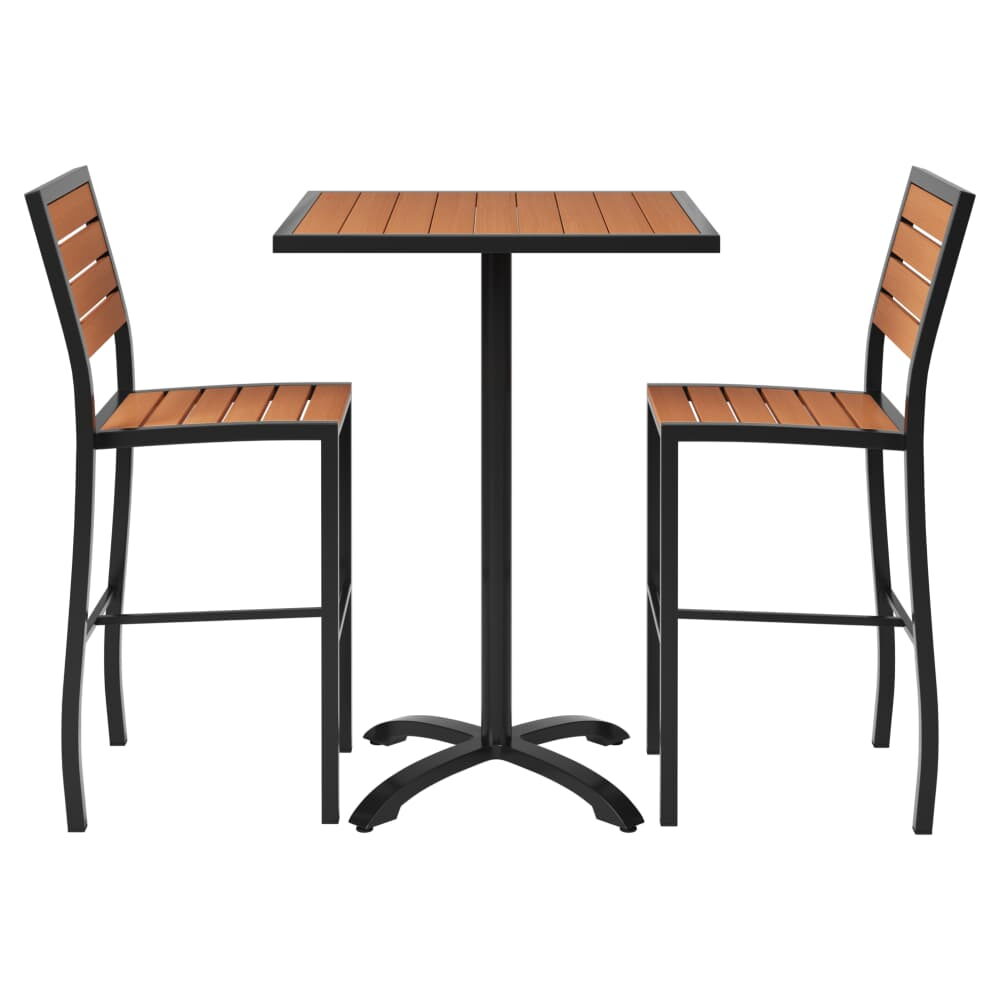 Black Aluminum Patio Set with Faux Teak Bar-Height Table