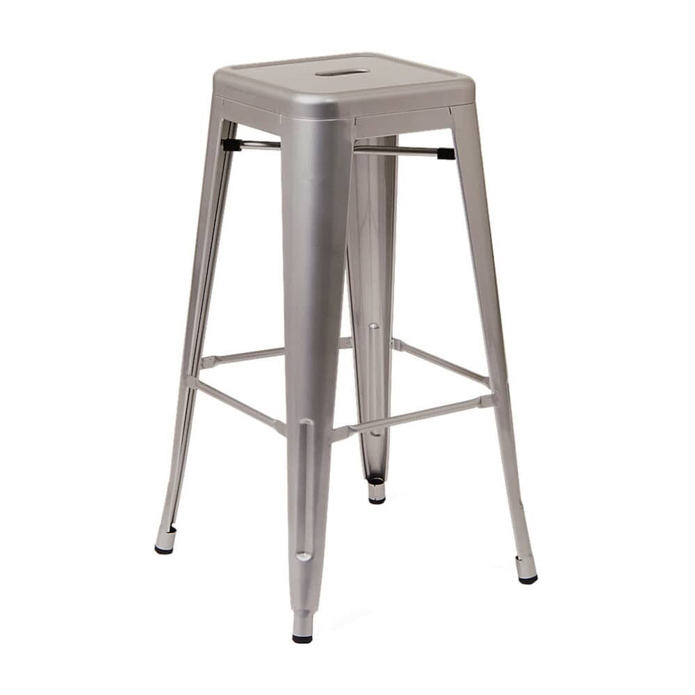 Bistro-Style Backless Bar Stool in Metal with Light Gray Finish