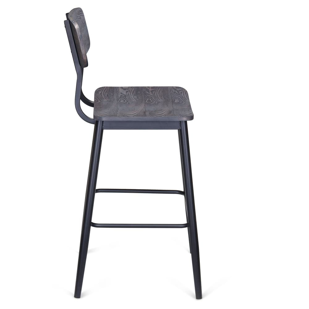 Basel Bar Stool in Metal with Wood Back and Seat