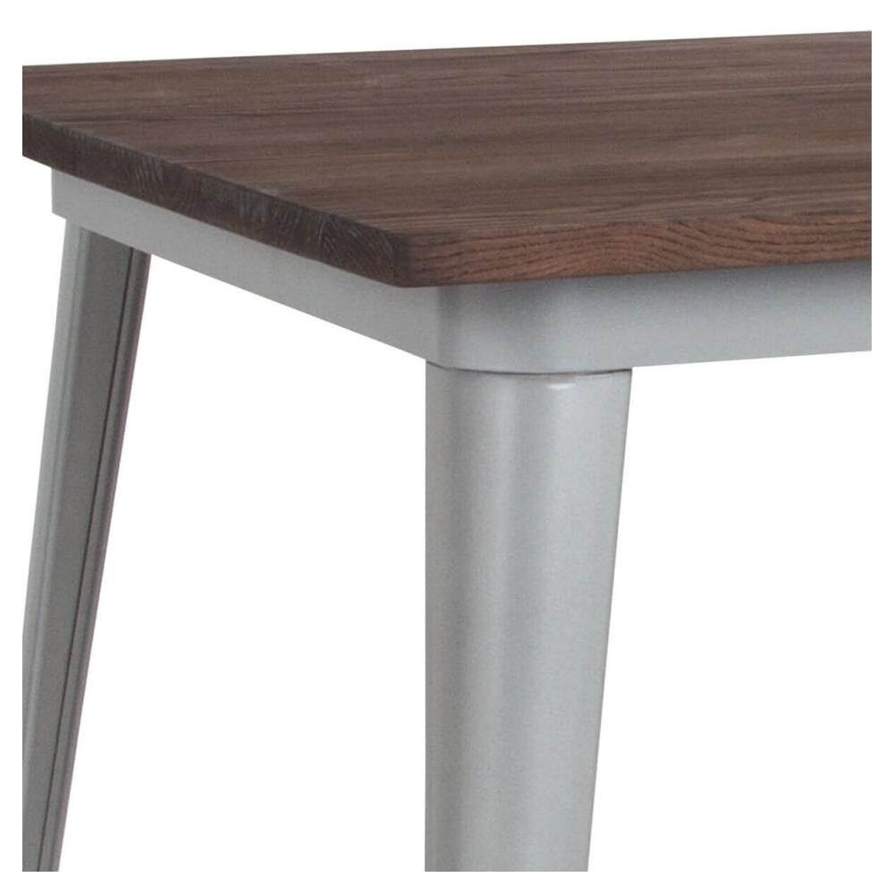 Industrial Table in Silver with Dark Walnut Wood Top