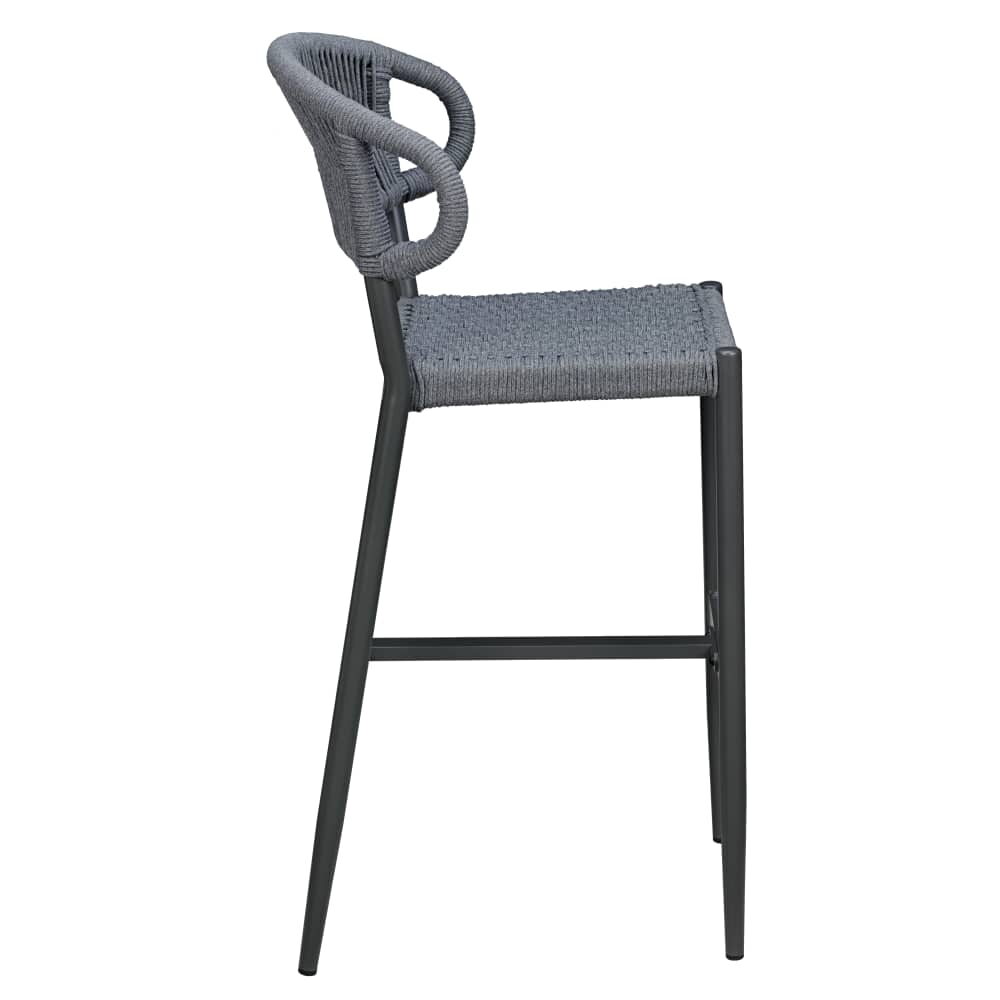Marina Aluminum Bar Stool with Slate Gray Rope for Outdoor Patio