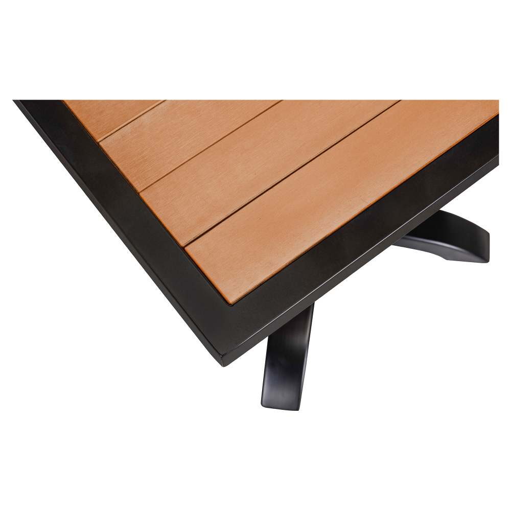 Black Patio Table in Aluminum with Faux Teak Top