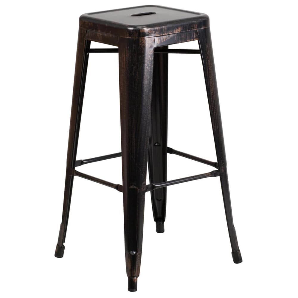 Backless Bar Stool in Black-Antique Gold, Bistro-Style