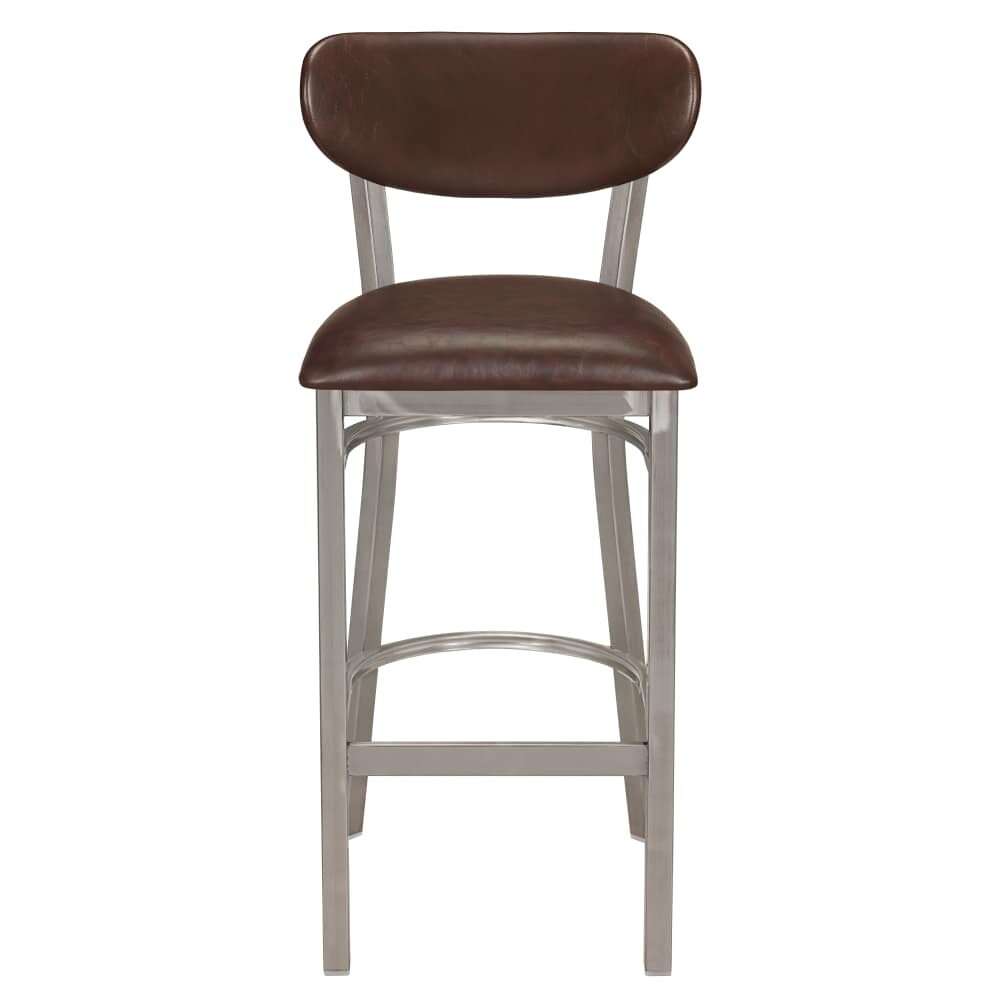 Curvy Upholstered Bar Stool in Clear Coat Metal