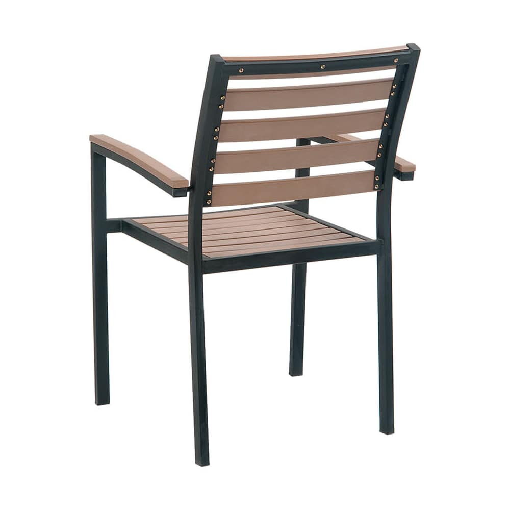 Black Metal Armchair in Faux Teak with Natural Finish