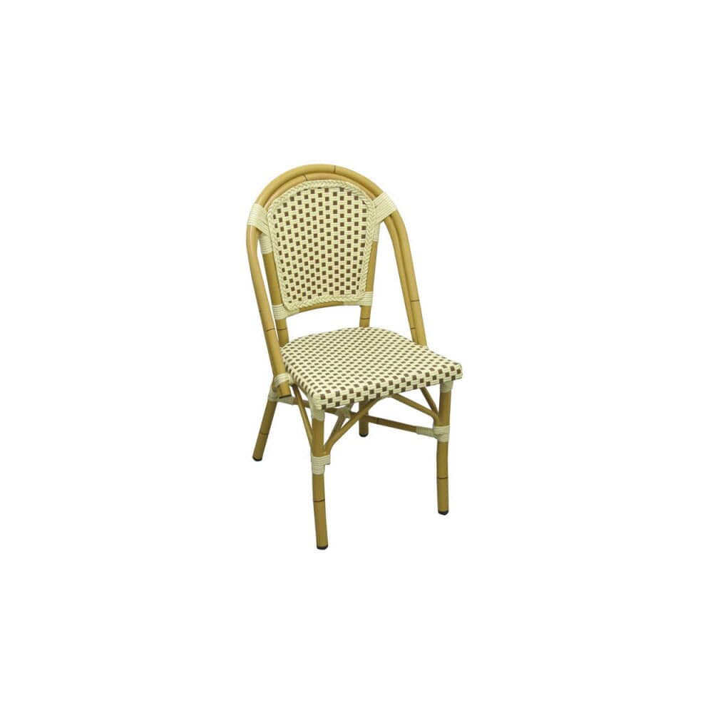 Aluminum Patio Chair in Bamboo Look with Brown and White Rattan