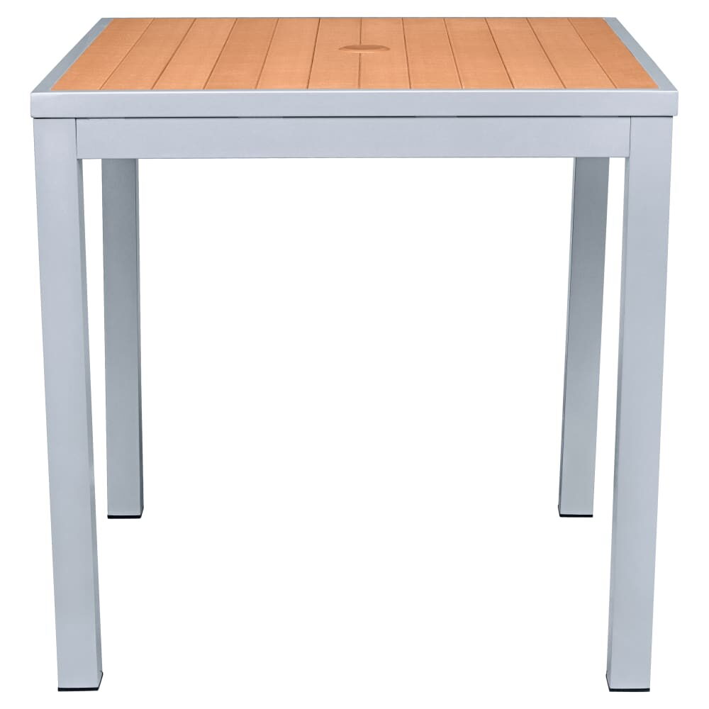 Aluminum Table for Outdoor, Faux Teak with Gray Finish