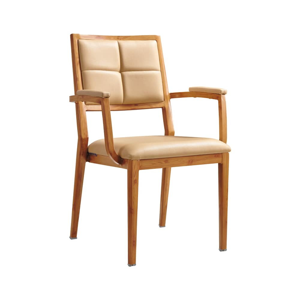 Milano Modern Armchair in Wood Grain Aluminum, Padded