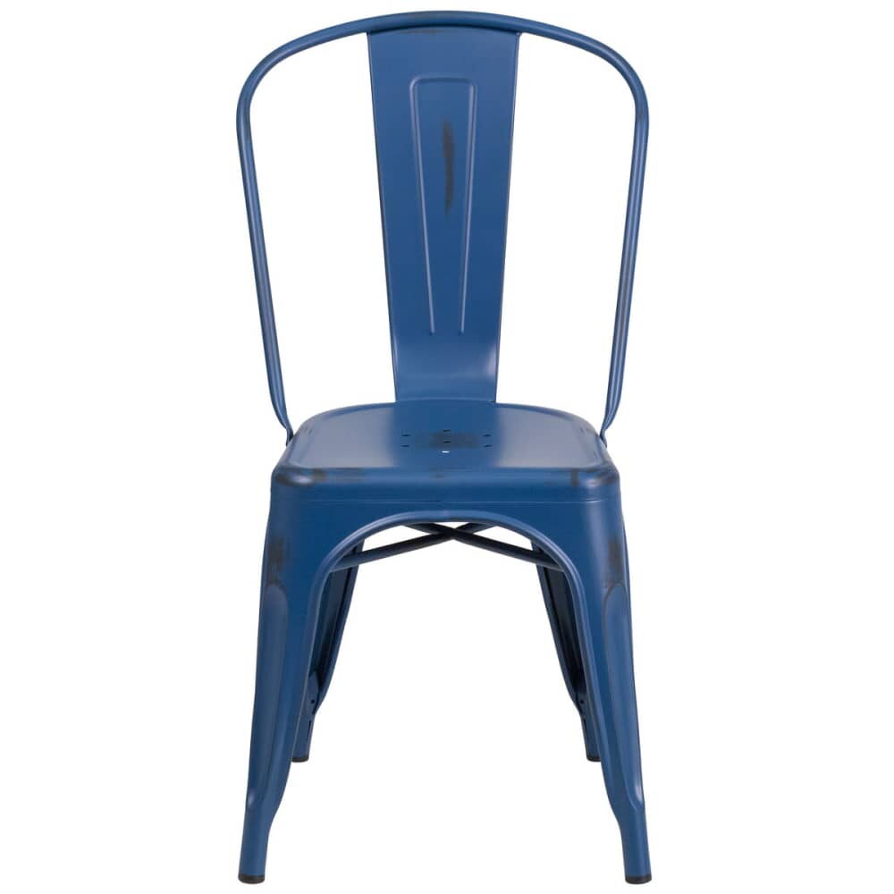 Bistro-Style Chair in Metal with Distressed Dark Blue Finish