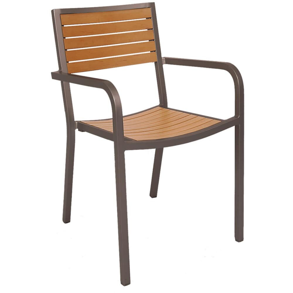 Rust Colored Patio Armchair in Aluminum with Faux Teak