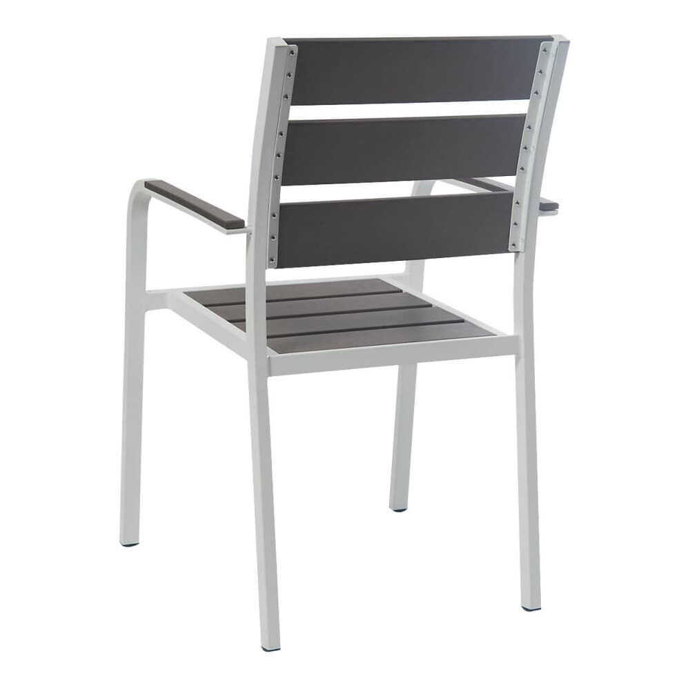 White Aluminum Armchair for Patio in Gray Faux Teak