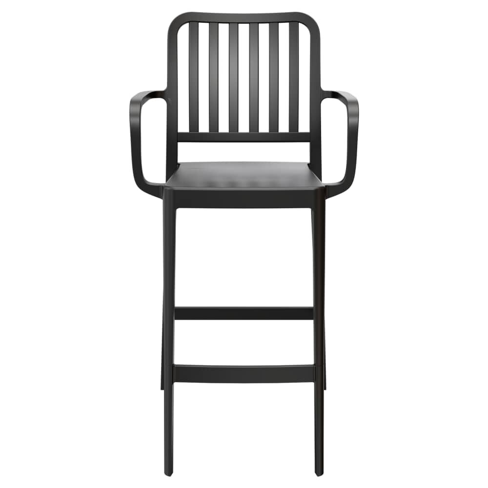 Miles Slat-Back Bar Stool with Arms in Outdoor Resin