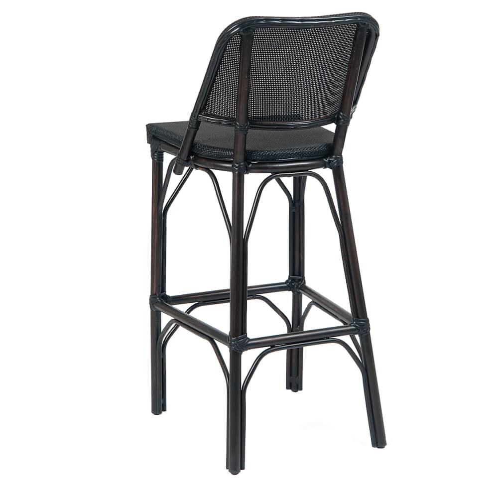 Aluminum Bar Stool for Patio in Black Rattan with Dark Walnut Frame