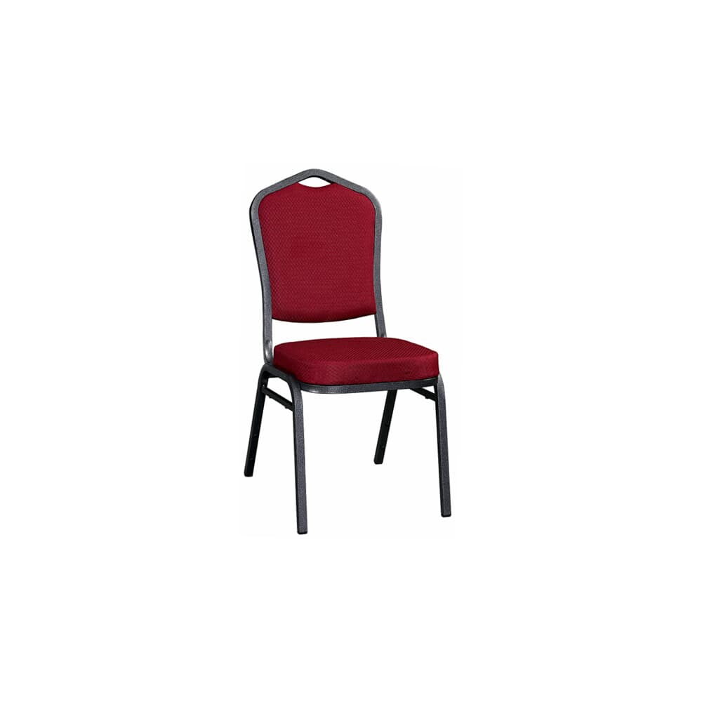Stack Chair in Metal and Silver Vein Frame with Dark Red Fabric