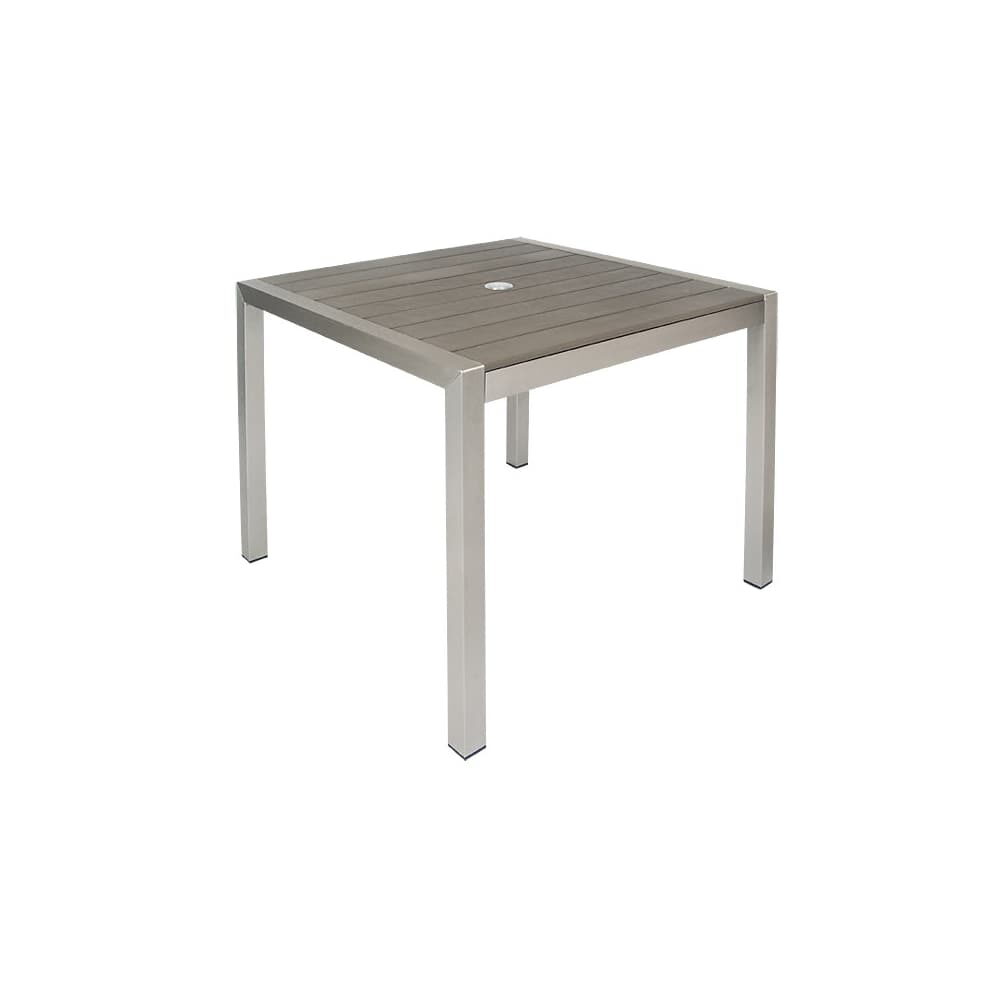 Aluminum Table for Patio, Faux Teak Slats with Gray Finish