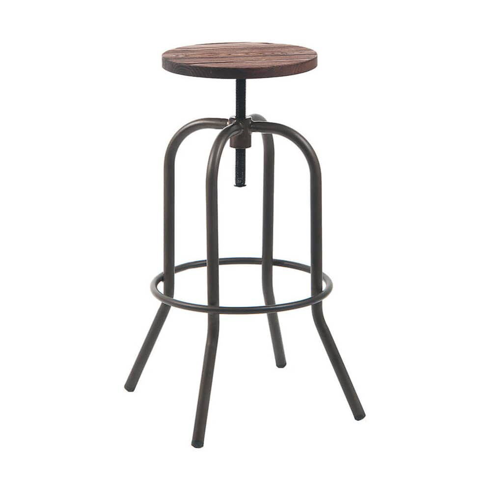 Swivel Bar Stool in Dark Gray Metal with Walnut Wood Seat, Backless