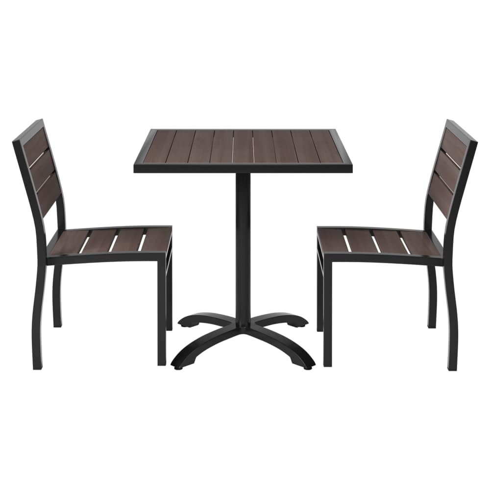 Black Aluminum Patio Dining Set with Dark Walnut Teak