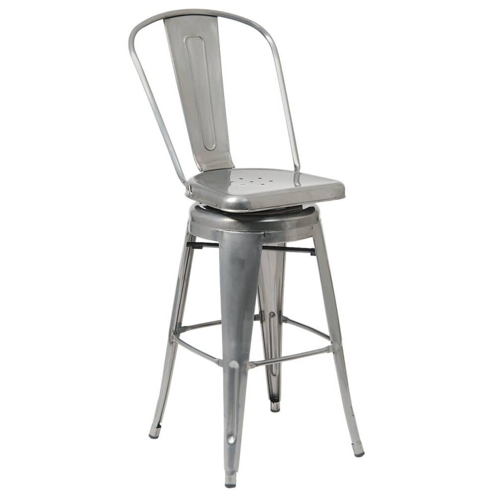 Bistro-Style Swivel Bar Stool in Metal with Clear Finish