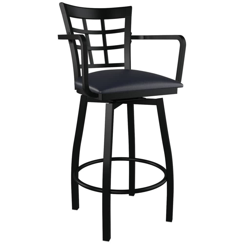 Window-Back Swivel Bar Stool in Metal with Arms