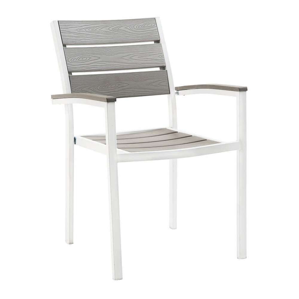 White Metal Armchair in Faux Teak with Gray Finish