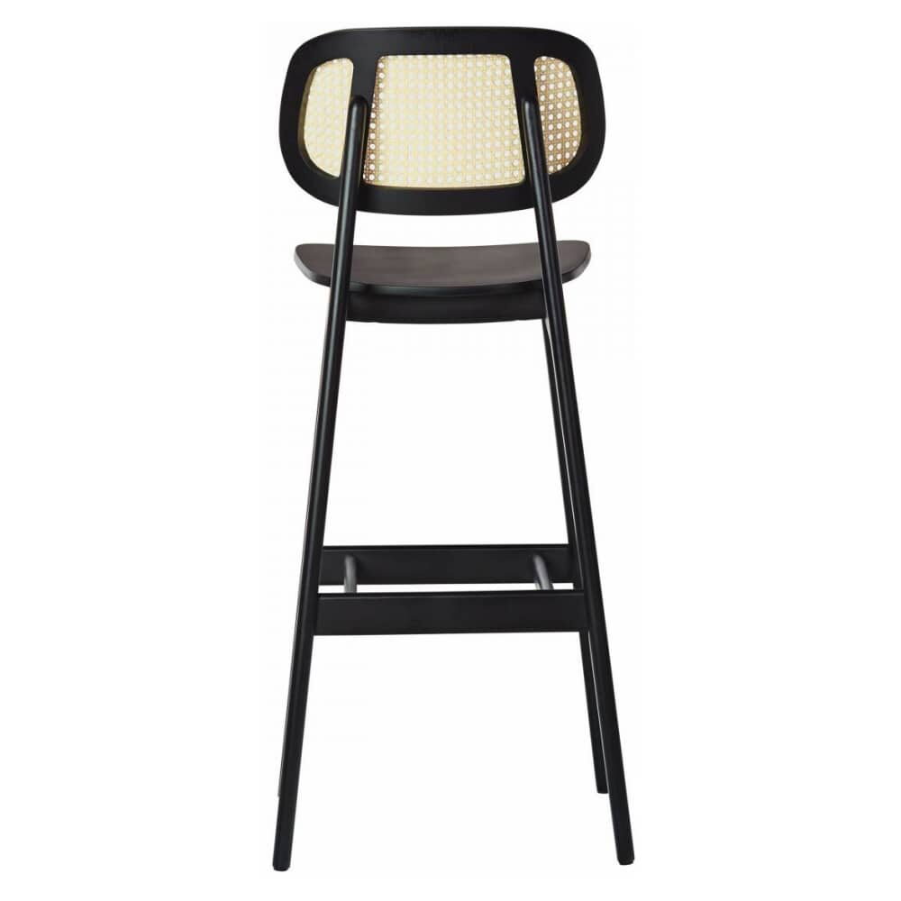 Cane Bar Stool in Wood with Curved Back