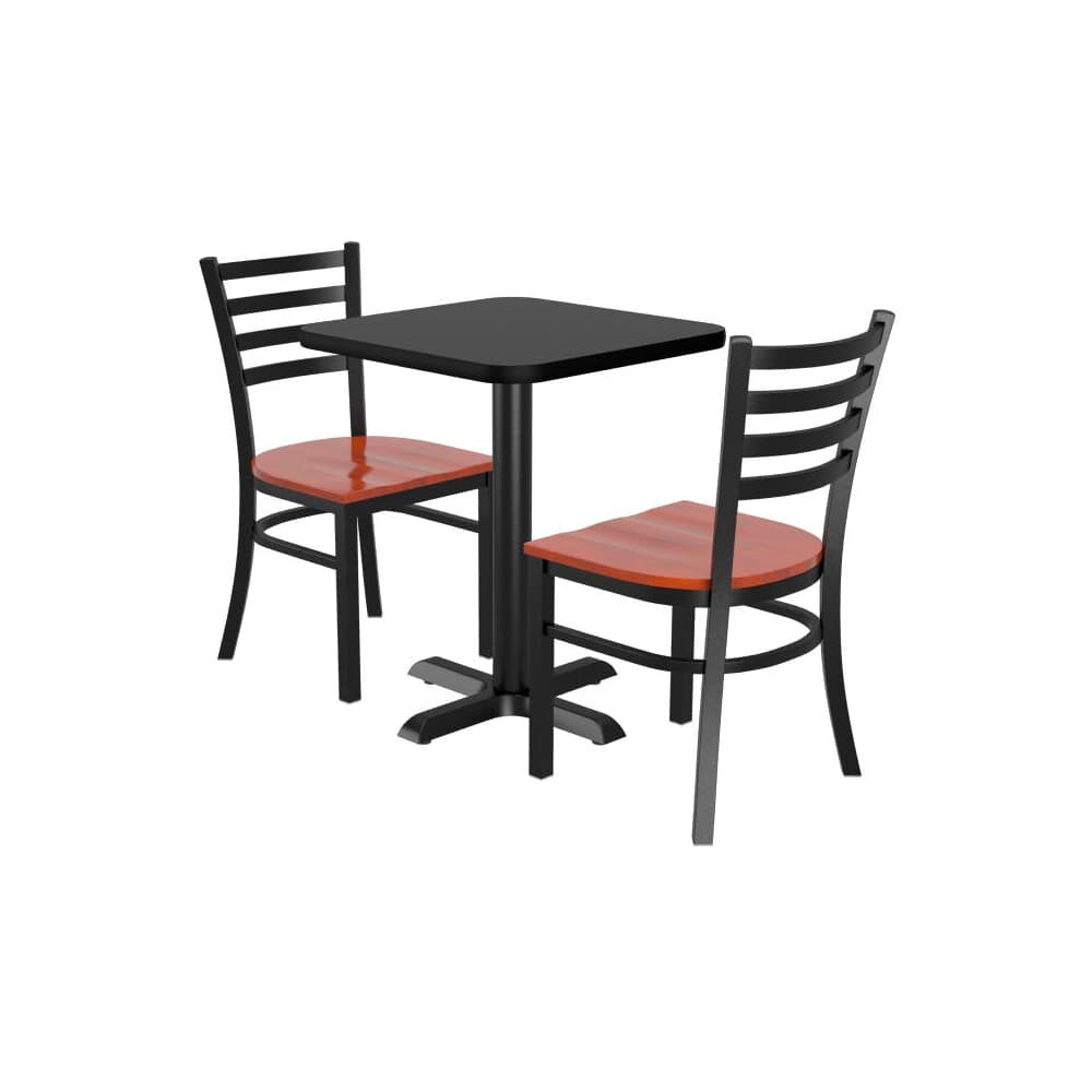 Reversible Square Table Set with 2 Metal Ladder-Back Chairs