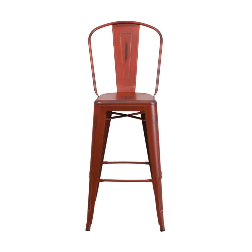 Bistro-Style Patio Bar Stool in Distressed Red