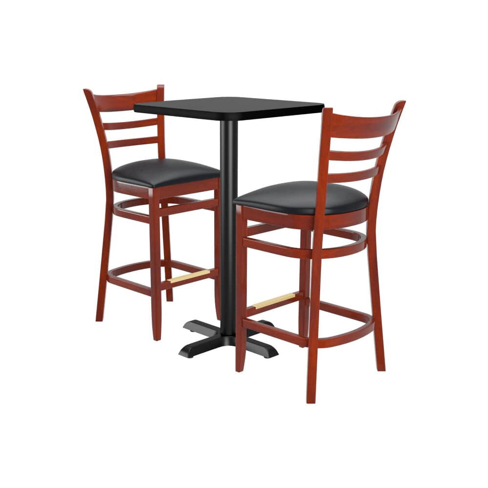 Ladder-Back Wood Bar Stool Set of 2 with Square Reversible Table