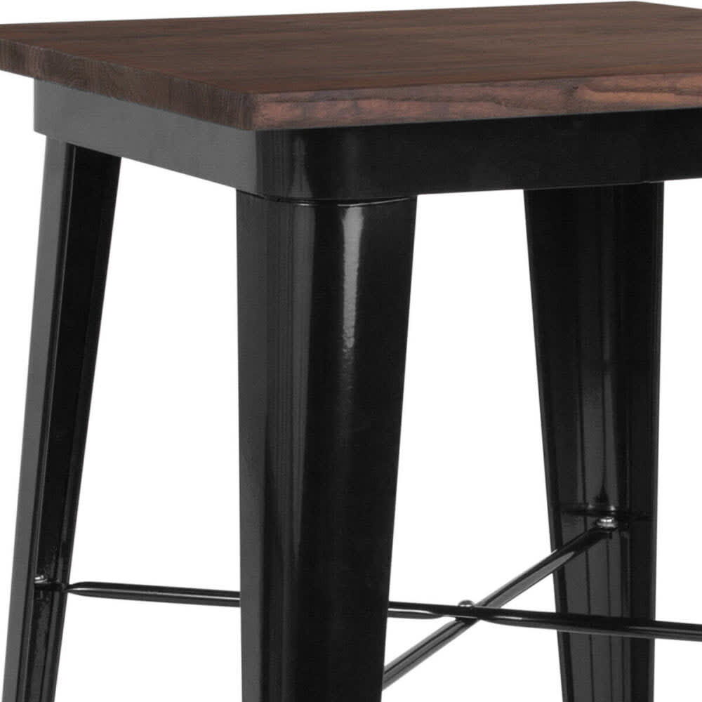 Industrial Bar-Height Table in Black with Dark Walnut Wood Top