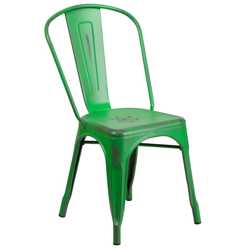 Bistro-Style Chair in Metal with Distressed Green Finish