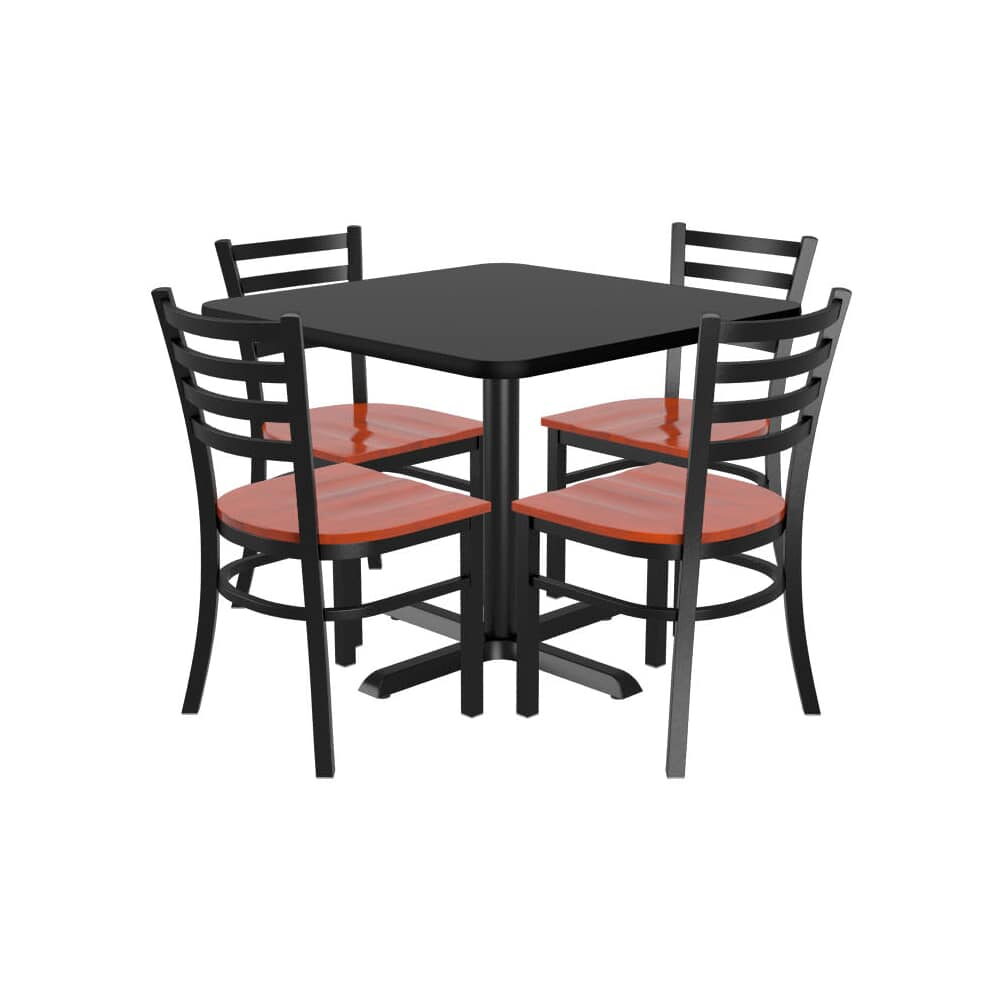 Reversible Square Table Set with 4 Metal Ladder-Back Chairs