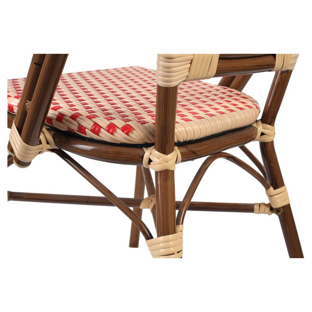 Aluminum Patio Chair in Bamboo Look with Red and Cream Rattan