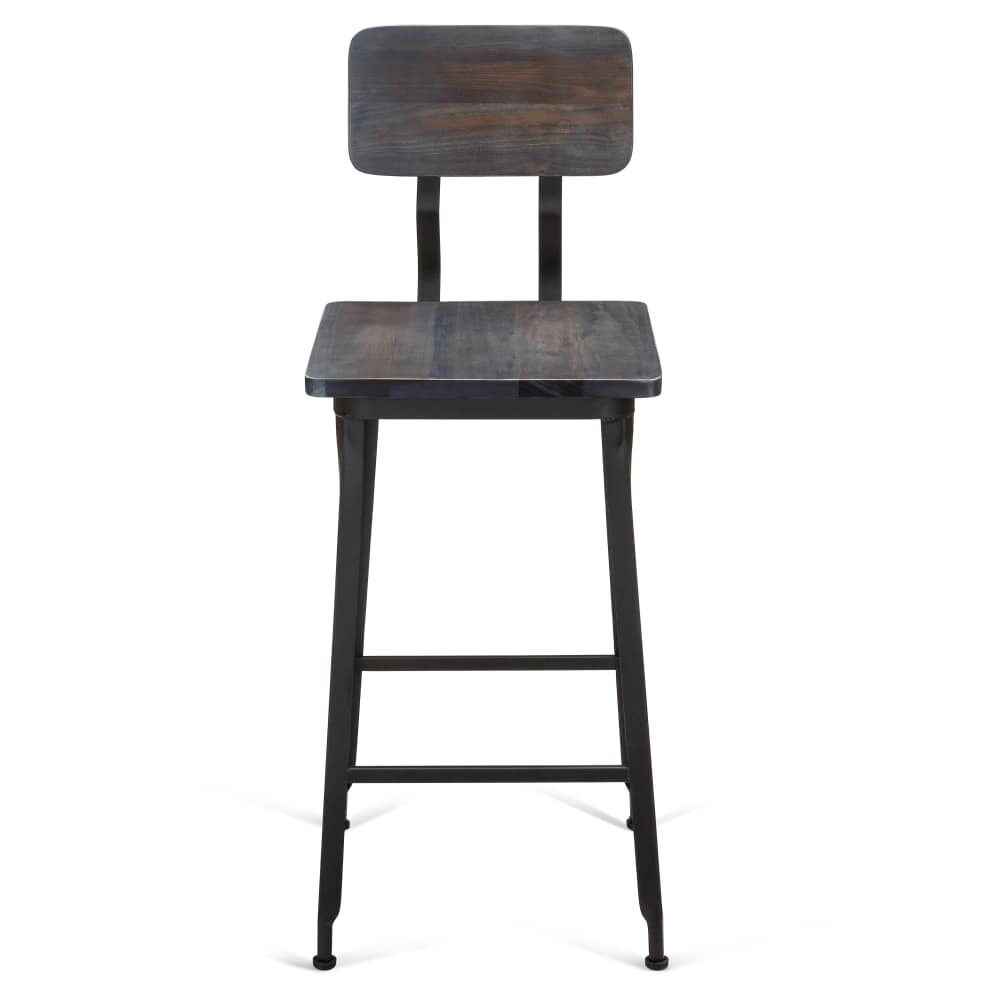 Massello Wood Back Bar Stool in Black Metal