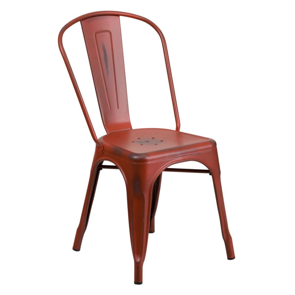 Bistro-Style Chair in Metal with Distressed Red Finish