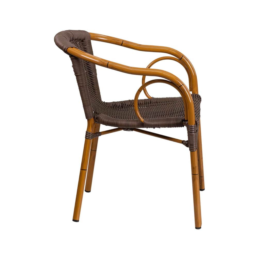 Aluminum Chair in Dark Brown Rattan with Cherry Frame Finish