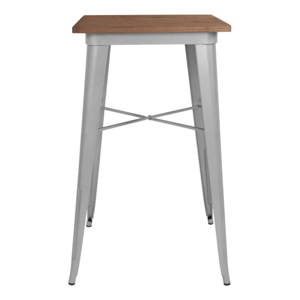 Industrial Bar-Height Table in Silver with Dark Walnut Wood Top