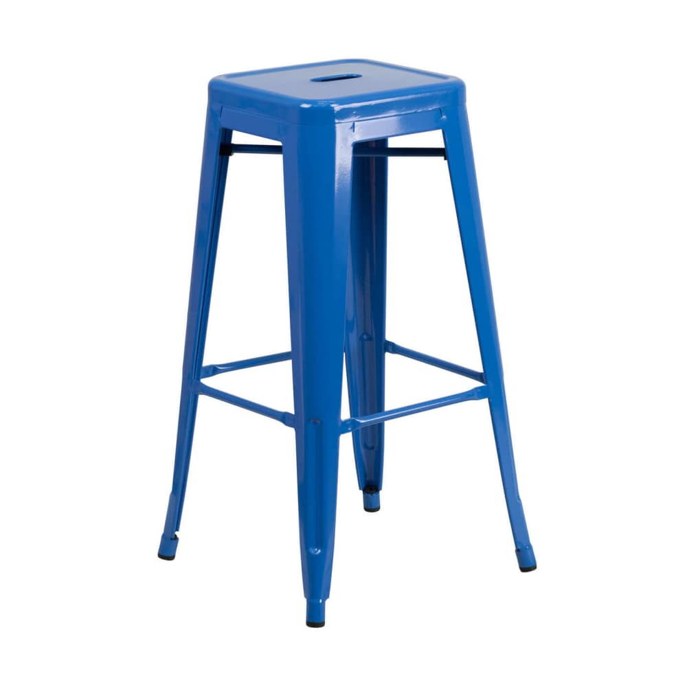 Backless Bar Stool in Blue, Bistro-Style Metal