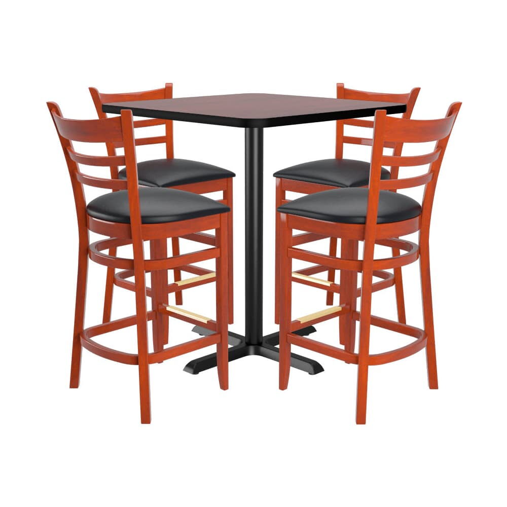 Ladder-Back Wood Bar Stools, Set of 4 with Square Reversible Table