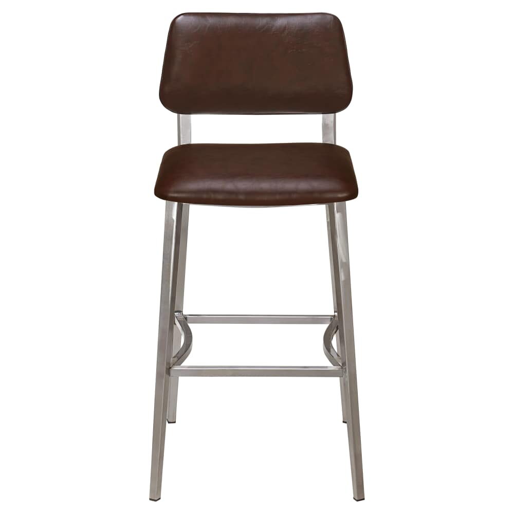 Luca Padded Back Bar Stool in Metal with Clear Coat Finish