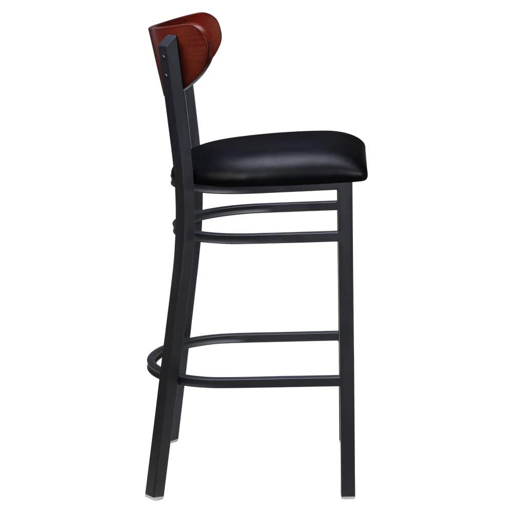 Curvy Wood Back Bar Stool in Metal