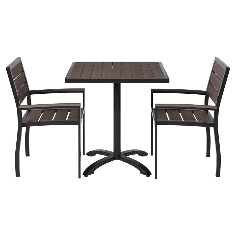 Outdoor Patio Dining Set in Black and Dark Walnut with Armchairs