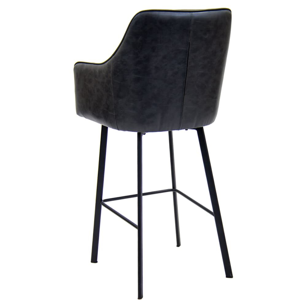 Recessed Bar Stool in Metal with Dark Gray Vinyl