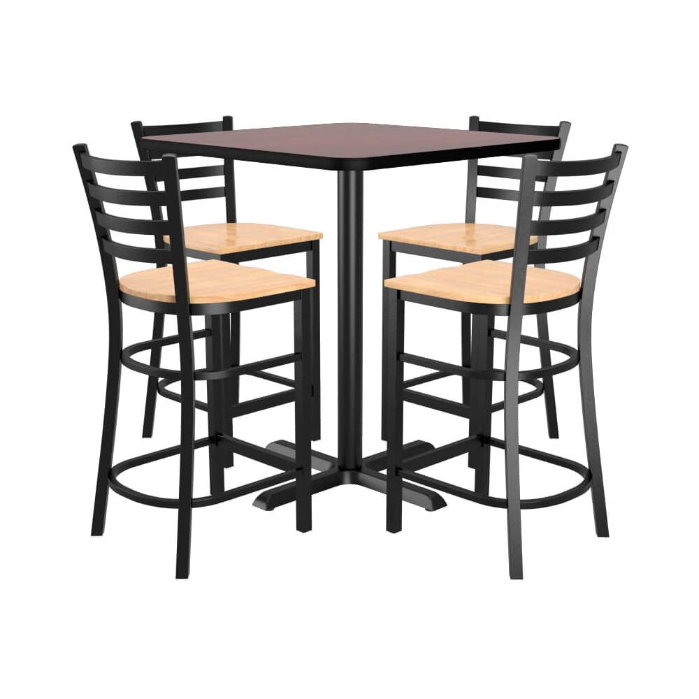 Ladder-Back Metal Bar Stool Set of 4 with Square Reversible Table