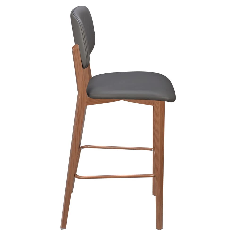 Enzo Padded Back Bar Stool in Metal with Wood Grain