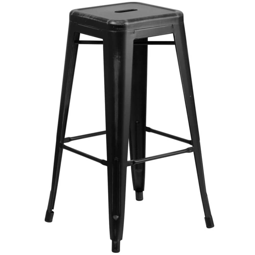 Backless Bar Stool in Distressed Black, Bistro-Style
