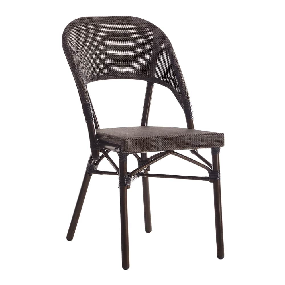 Outdoor Metal Chair for Patio in Walnut with Brown Rattan