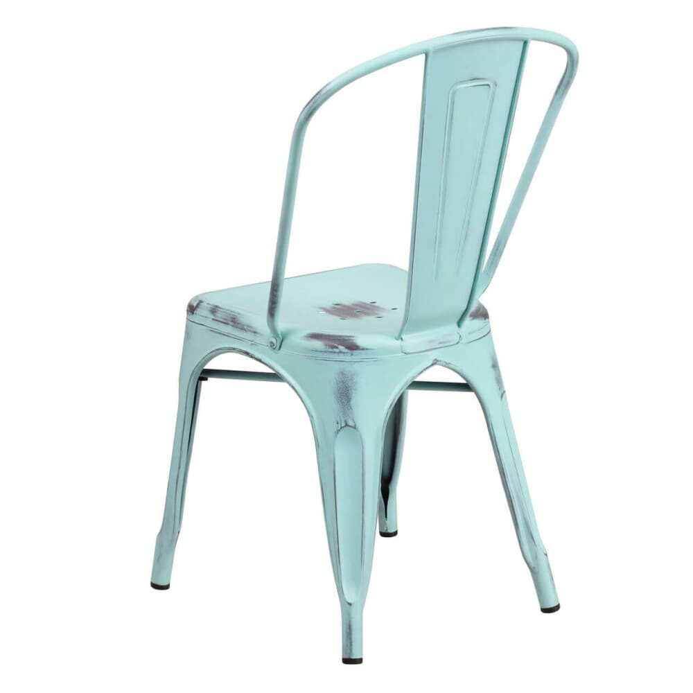 Bistro-Style Chair in Distressed Ice Blue Metal